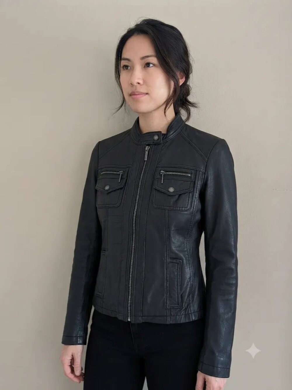 Michael Kors Women Black Genuine Leather Moto Biker Jacket Size Small S/P